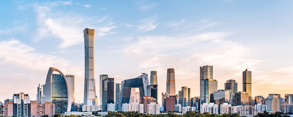 China Beijing CBD city skyline dusk scenery