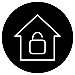 Lock, house simple icon vector. Flat design. White icon on black circle. White background.ai