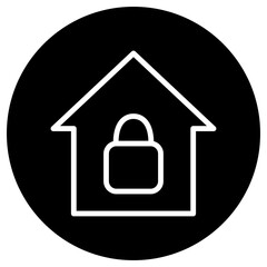 Lock, house simple icon. Flat design. White icon on black circle. White background.ai
