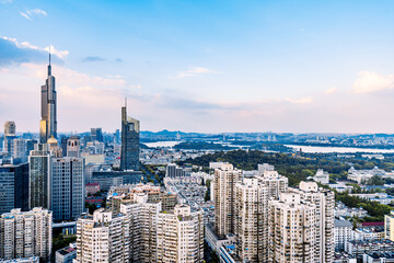 Fototapeta na wymiar Zifeng Tower and city skyline in Nanjing, Jiangsu, China