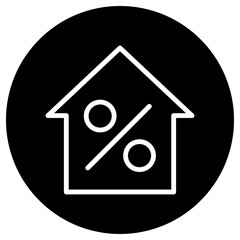 Percent, house simple icon vector. Flat desing. White icon on black circle. White background.ai