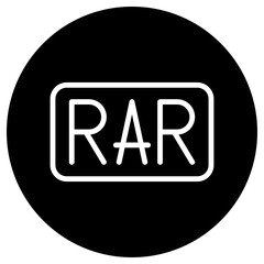 RAR simple icon vector. Flat design. White icon on black circle. White background.ai