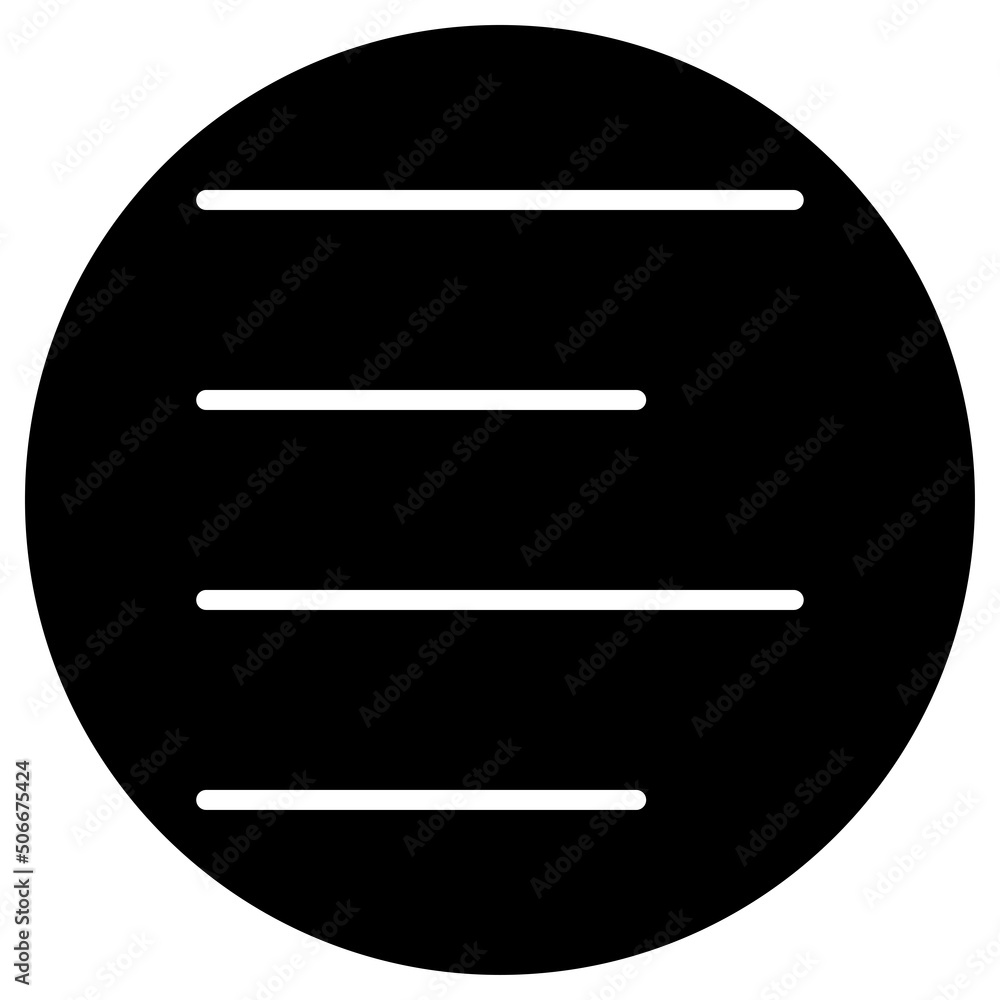 Poster text alignment icon vector. flat design. white icon on black circle. white background.ai
