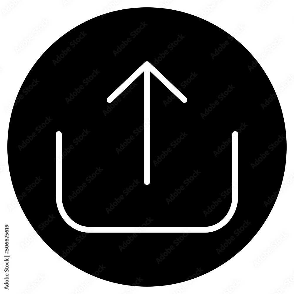 Poster upload simple icon vector. flat desing. white icon on black circle. white background.ai