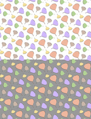 Abstract geometrical seamless pattern. Leaf organic shapes elements in pastel colors palette. White or grey easy editable color background. Vector