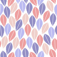 Fototapeta na wymiar Holiday summer vector seamless pattern. Geometric leaf background. Graphic abstract leaves. Floral illustration. Wallpaper, backdrop, fabric, textile, clothes print, wrapping paper or package design