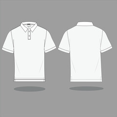Polo Shirt  flat sketch template. Men’s Polo Shirt Technical Fashion Illustration. Polo Shirt technical sketch for tech pack design Front and Back view Vector 