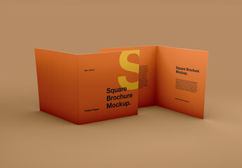 Folded Square Brochure Mockup