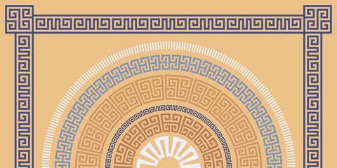 Greek key pattern, sqare and round frames collection. Decorative ancient meander, greece border ornamental set with repeated geometric motif. Vector EPS10.