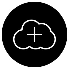 Add, cloud simple icon vector. Flat design. White icon on black circle. White background.ai