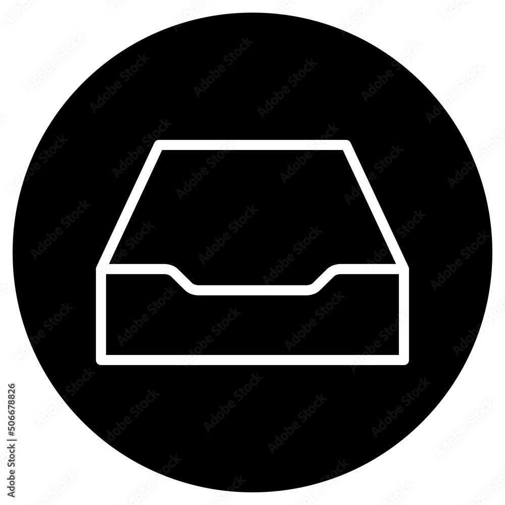 Poster archive storage, empty simple icon, vector. flat design. white icon on black circle. white backgroun