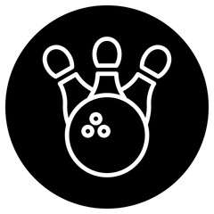 Bowling simple icon vector. Flat design. White icon on black circle. White background.ai