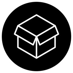 Box simple icon vector. Flat design. White icon on black circle. White background.ai