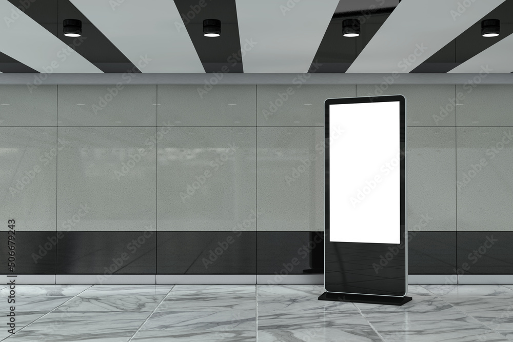 Leinwandbilder blank trade show lcd screen display stand as template for your design in subway station. 3d renderin