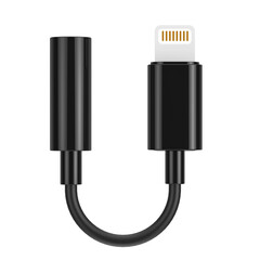 Black Lightning to Jack 3.5mm Headphone Adapter Cable. 3d Rendering