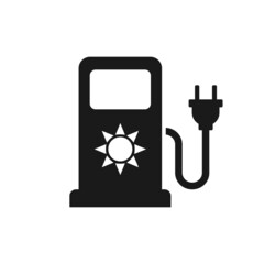 Electric gas station icon. Fuel signs on solar energy. Illustration.