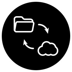 Data exchange simple icon, vector. Flat design. White icon on black circle. White background.ai