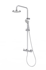 Modern Bathing Metallic Chrome Shower Wall System with Faucet. 3d Rendering