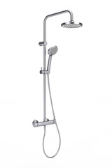Modern Bathing Metallic Chrome Shower Wall System with Faucet. 3d Rendering