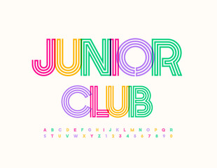 Vector creative logo Junior club. Modern Colorful Font for Kids. Creative Alphabet Letters and Numbers set - obrazy, fototapety, plakaty