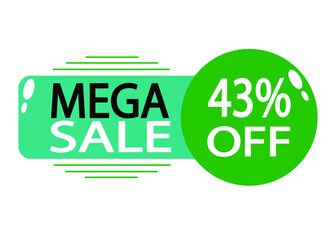 43% off. Green and white green offer tag for reduction and price drop on white background.