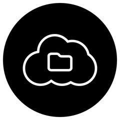 Folder, cloud simple icon vector. Flat design. White icon on black circle. White background.ai