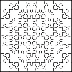 8x8 Jigsaw puzzle vector blank template background. 64 pieces and every piece is single shape.
