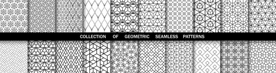 Geometric set of seamless black and white patterns. Simpless vector graphics