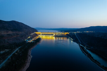 Obraz premium View of the hydroelectric dam with illumination t