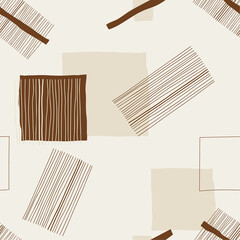 Vector seamless texture in beige colors. Hand drawn geometric shapes in scandinavian style.