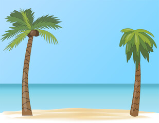 beautiful beach with azure sea palms, background for banner, tourism and holiday design