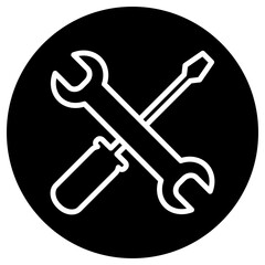 Repair simple icon vector. Flat design. White icon on black circle. White background.ai