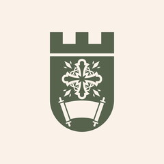 Christian illustration. Cross and open list of Scripture. Fortress of faith.
