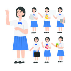 Fototapeta premium Thai student uniform cartoon presenting concept