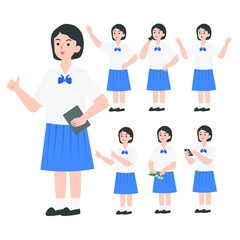 Thai student uniform cartoon presenting concept