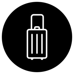 Travel bag simple icon. vector. Flat design. White icon on black circle. White background.ai