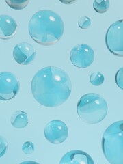 3D Rendering Studio Shot Light Blue Water Drops Background for Beauty, Skin Care, food and Beverage Advertising Product Display.	
