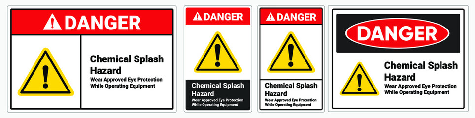 Fototapeta premium Safety sign Chemical Splash Hazard . Danger sign. OSHA and ANSI standard sign.