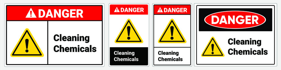 Safety sign Cleaning chemicals. Danger sign. OSHA and ANSI standard sign.