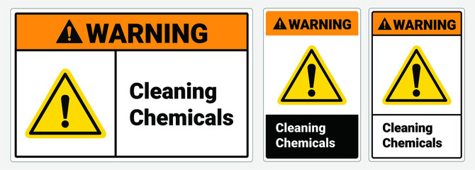 Safety sign Cleaning chemicals. Warning sign. OSHA and ANSI standard sign.
