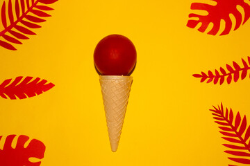 ice cream zone with tomato ball, holiday time, vitamins sun and refreshment, it's summer