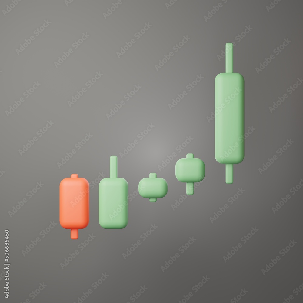 Poster 3d rendering of bullish or bearish candlesticks graph chart for trading cryptocurrency icon on clean