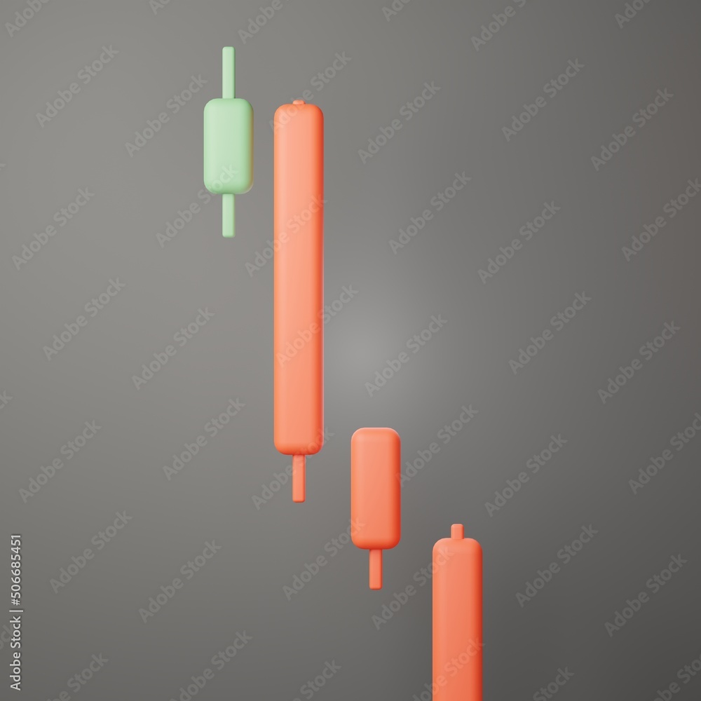 Poster 3d rendering of bullish or bearish candlesticks graph chart for trading cryptocurrency icon on clean