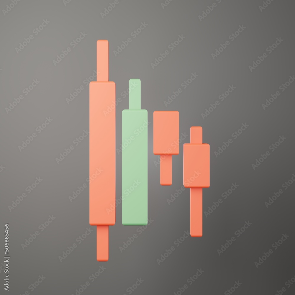 Poster 3d rendering of bullish or bearish candlesticks graph chart for trading cryptocurrency icon on clean