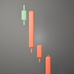 3d rendering of Bullish or Bearish Candlesticks graph Chart for trading Cryptocurrency icon on clean background for mock up and web banner. Cartoon interface design. minimal metaverse concept.