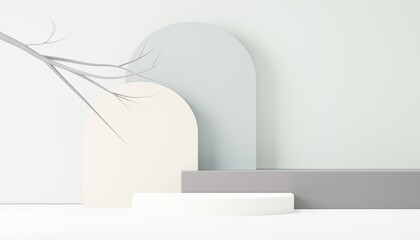 3d render abstract display podium platform for  product presentation and advertising. Minimal scene backdrop with clean design. Vacant pedestal for mock up. Empty stage with pastel color for cosmetic.