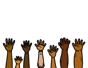Group of black African American hand raised equality diversity
