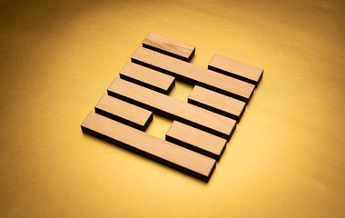 Gene Key 63 hexagram I Ching wood on golden background