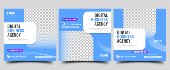 Business agency promotion social media post template. Editable square banner design with place for the photo