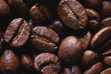 Extreme macro Coffee beans close up for background in shallow depth of field. macro photography